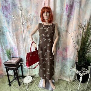 VTG 📌John Roberts Timeless Fitted Linen Blend Midi Sleeveless Dress